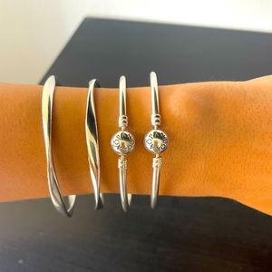 Four silver 926 Pandora bangle bracelets